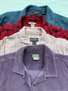 Women’s Shirts Sz L Woolrich, L.L. Bean Pink, Chambray, Purple, Red Bundle